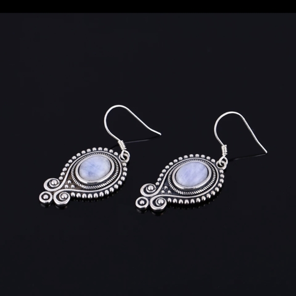 Sterling Silver Jewelry - 925 Sterling Silver Earrings Moonstone Vintage
